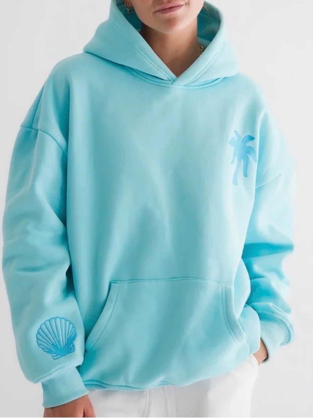 "Hawaii Hibiscus" Hoodie in Aquamarine -NWT -M